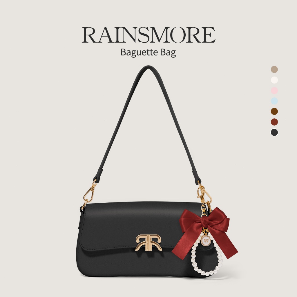 RAINSMORE-Baguette Bag-กระเป๋าแฟชั่นผู้หญิง กระเป๋าแฟชั่นสะพายข้าง หนัง PU กระเป๋าหนังแท้ กระเป๋าใต้วงแขน