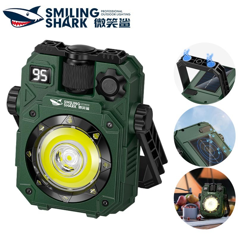 SmilingShark LY8303 ไฟฉาย led แม่เหล็ก พลังงานแสงอาทิตย์ โคมไฟตั้งแคมป์ พร้อมขายึดแบบหมุนได้ คบเพลิง 6โหมด แสงสีขาว+RGB Type-C ชาร์จใหม่ได้ การหรี่แสงแบบไม่มีขั้นตอน กันน้ำสำหรับการตั้งแคมป์ – โปรปัง