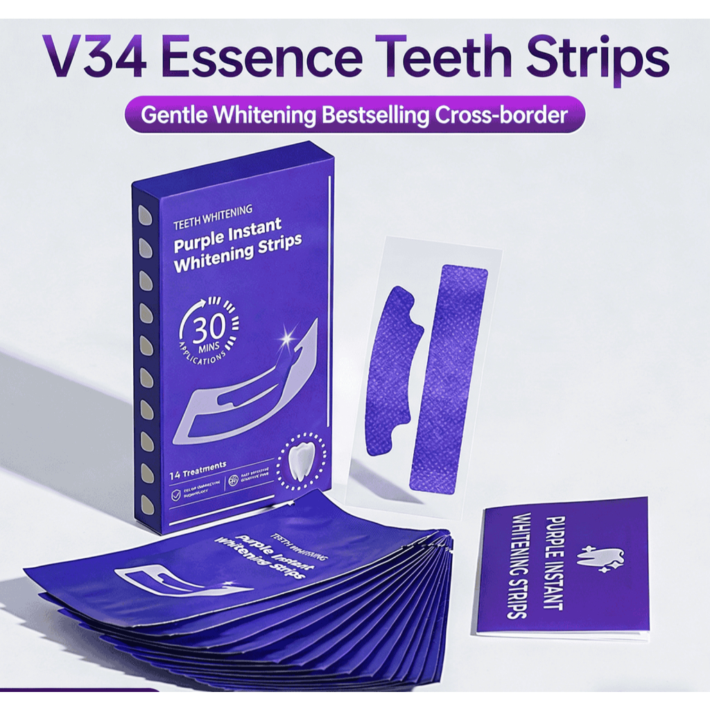 Spot Goods Hismile V34 Purple Instant Tooth Whitening Strips, Gentle Non-Sensitive Tooth Brightening