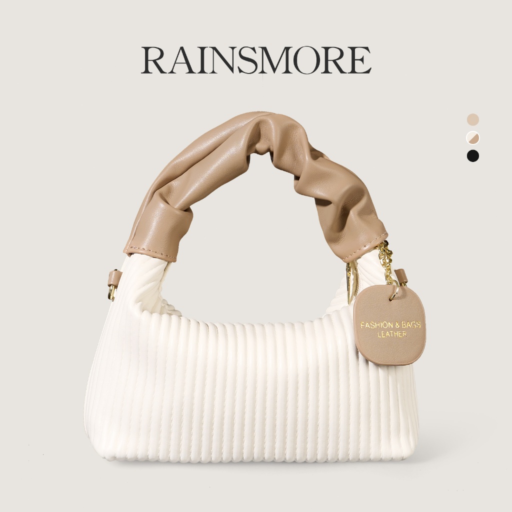 RAINSMORE- Texture-กระเป๋าถือลายแนวตั้ง-Niche Design One-Shoulder Messenger กระเป๋าแฟชั่น All-Match กระเป๋าสาวหญิงกระเป๋า Casual All-Match