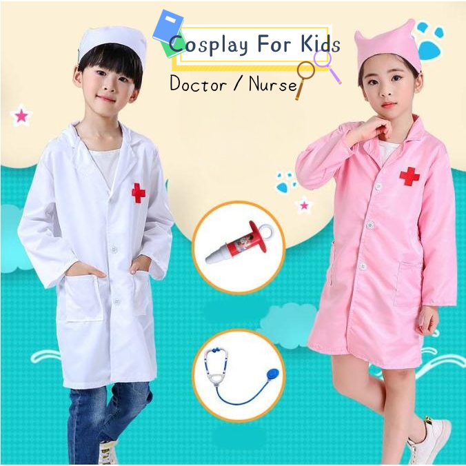 110-140cm ชุดพยาบาลเด็ก ชุดแฟนซีพยาบาลเด็ก Kids nurse costume มอบอุปกรณ์เสริม ฮาโลวีน 【จัดส่งจากประเ