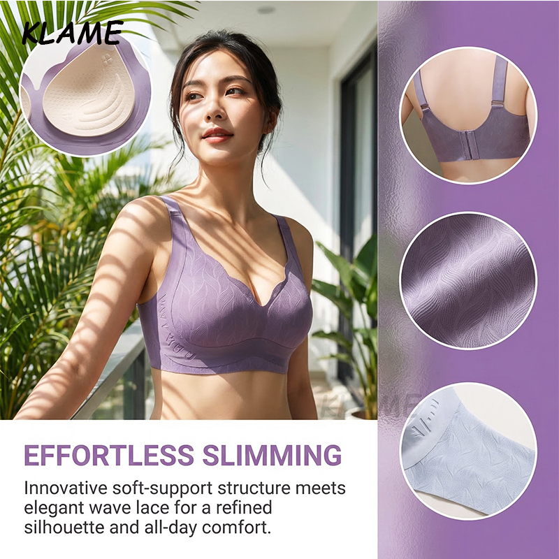 KLAME M-6XL Plus ขนาด 3D บางถ้วยปรับ Anti-sagging สบายไร้สาย Push Up Seamless Bra KLM1566