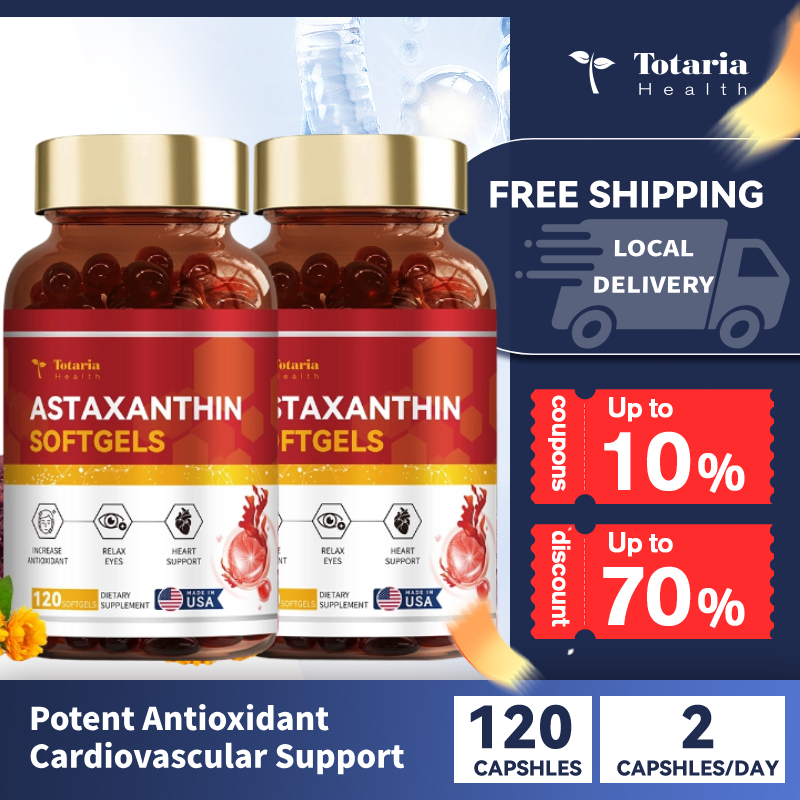 Totaria Natural Astaxanthin 12 มก. พร้อม Lutein, Zeaxanthin, CoQ10 & Omega-3 Triple Strength | Advanced Antioxidant Support for Eyes, Skin, Brain & Heart Health - Vegan 120s