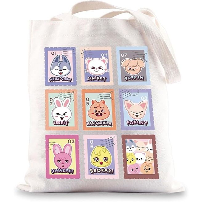 SKZ Merch, Kpop Merch กระเป๋าผ้าใบแบบใช้ซ้ําได้ SK-Zoo สําหรับ Stray Fandom Girls, Stray Kid Merch ส