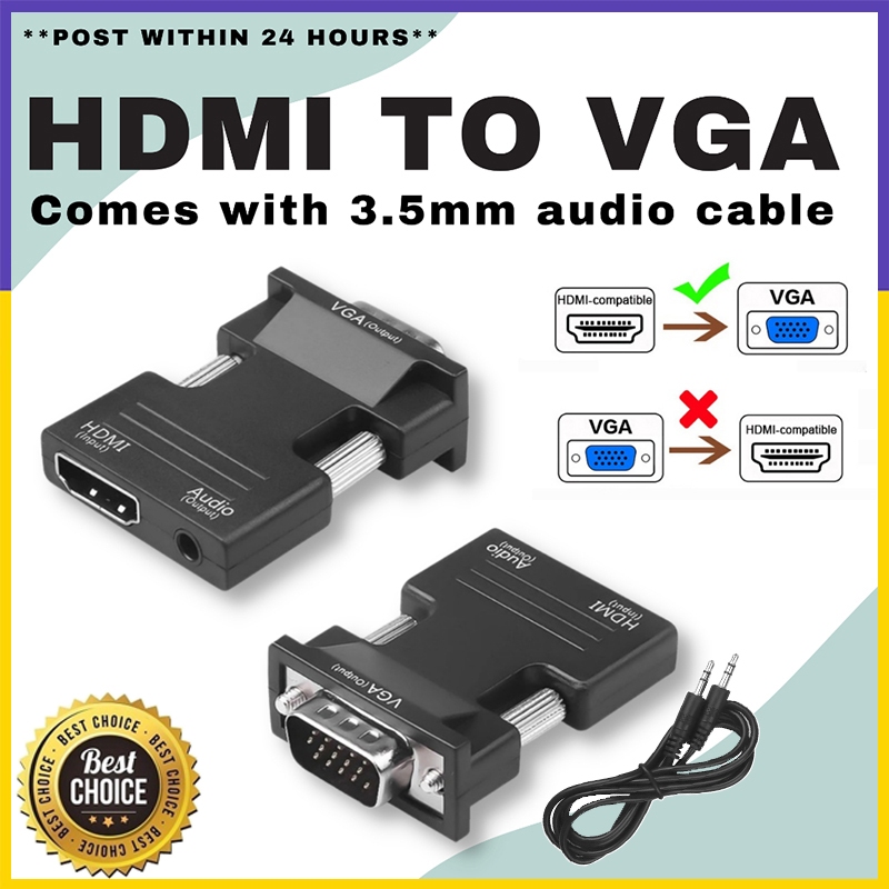 Fast Ship อะแดปเตอร์ HDMI เป็น VGA พร้อมสายสัญญาณเสียง 3.5 มม.ตัวแปลงหญิงเป็นชายสําหรับ PC แล็ปท็อปกล่องทีวี Xbox PS4 โปรเจคเตอร์ HDTV 1080P