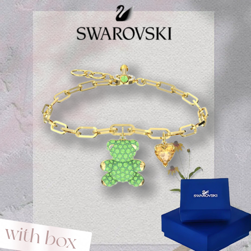 ตัวแทนซื้อพรีเมี่ยมสําหรับเครื่องประดับ Swarovski ทําจากเงินแท้ Swarovski Teddy Green Heartrub Bear 