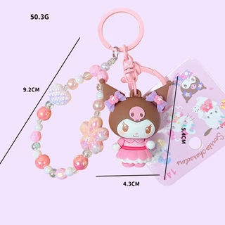 ของแท้ Sanrio Sparkling Cherry Blossom พวงกุญแจลูกปัดการ์ตูน Kuromi ตุ๊กตาจี้ของขวัญขนาดเล็ก