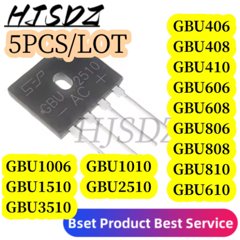 5 piezas GBU1006 10A 600V GBU406 GBU408 GBU410 GBU606 GBU608 GBU610 GBU806 GBU808 GBU810 GBU1010 GBU