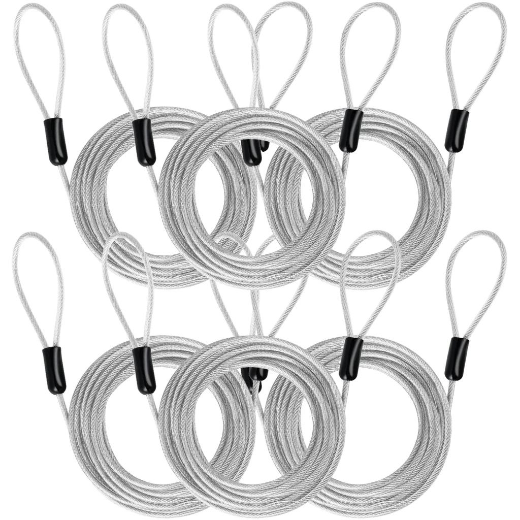 6 แพ็ค 2M ล็อคสายเคเบิลรักษาความปลอดภัยเคลือบเหล็กถัก Anti-Theft Double Loop เชือกลวดนิรภัยสําหรับกระเป๋าเดินทาง, Travel, Bike & Helmet (2.5 มม.)