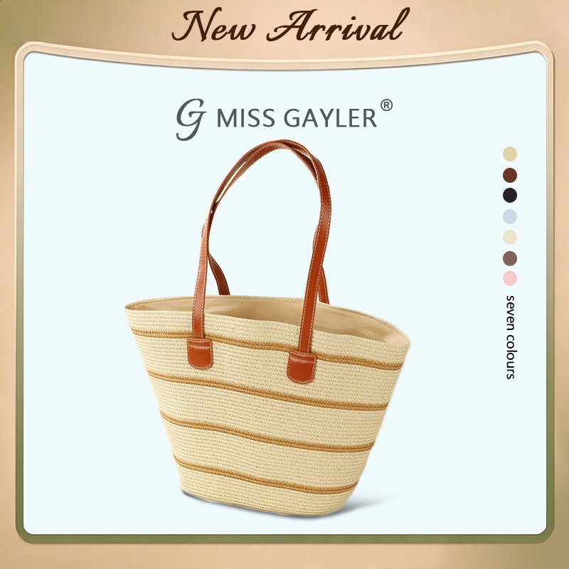 MISS GAYLER นางสาว เกย์เลอร์ กระเป๋าฟาง กระเป๋าสาน กระเป๋าหวาย สะพายข้าง กระเป๋าถือ ความจุขนาดใหญ่ สไตล์ลําลอง เหมาะสำหรับกิจกรรมกลางแจ้งริมทะเลฤดูร้อน