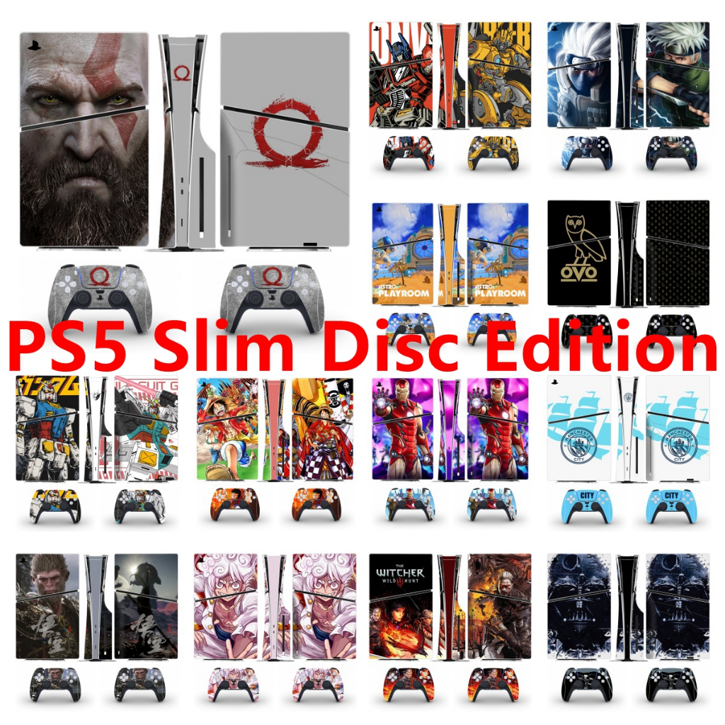 100 สีสติกเกอร์ผิวใช้งานร่วมกับ Sony Playstation 5 Slim Disc Edition ไวนิล Decal รูปแบบชุดฟิล์มป้องก