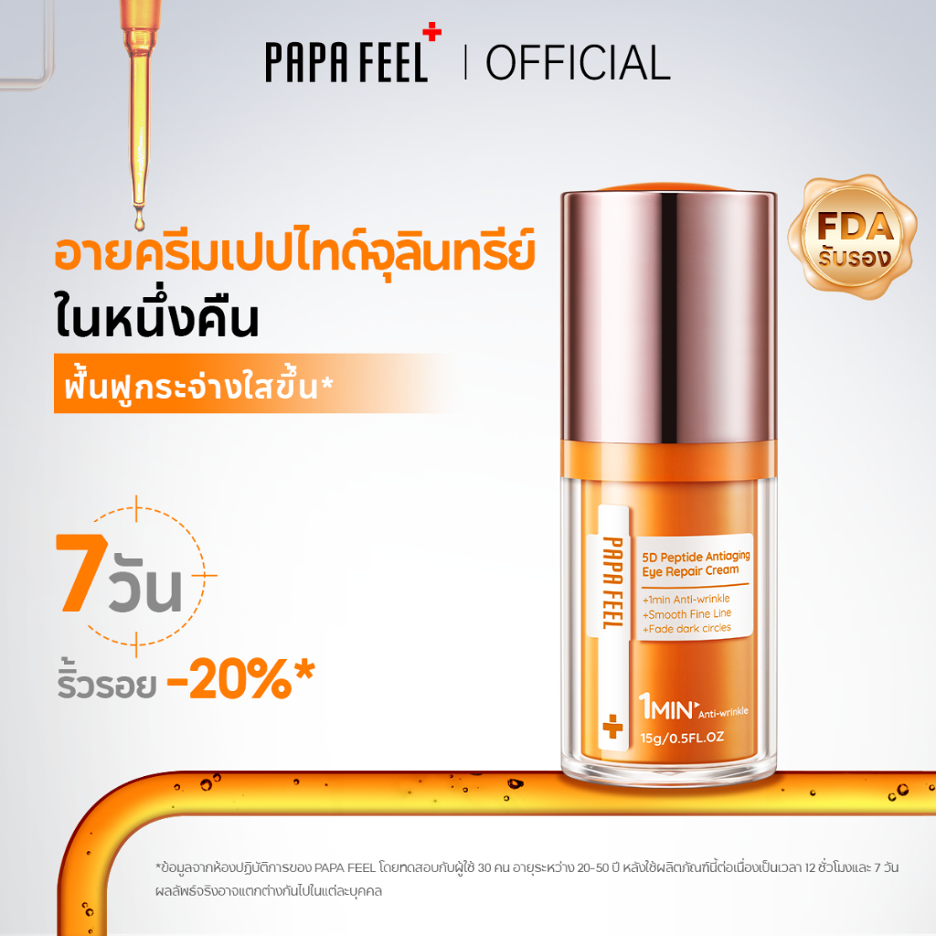[แพ็คคู่] PAPA FEEL 5D Peptide Anti-Aging อายครีม 15g ลดริ้วรอย | กระชับใต้ตา | ขอบตาคล้ำ | ฟื้นฟูรอบดวงตา | สำหรับผิวแพ้ง่าย