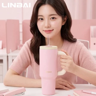 LINBAI กระติกน้ํา40ออนซ์ที่มีสีสันฉนวนแก้วน้ําด้วยฟางสูญญากาศ304สแตนเลส+เซรามิกชั้นผนังคู่รั่วซึมถ้วยน่ารัก