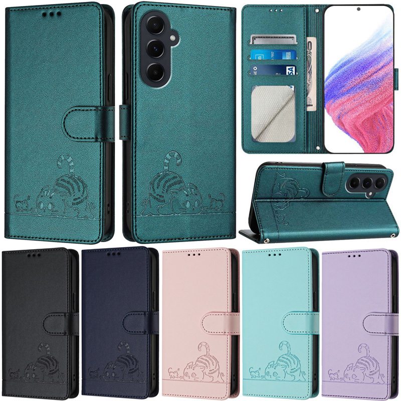 SAMSUNG หรูหราสําหรับSamsung Galaxy S26 Ultra S25 Ultra A56 A36 A16 A26 A07 A17 A57 A37 S26 Plus S25 Plus M56 M36 S25 FE S26 Edge S25 Edge Catรูปแบบกระเป๋าสตางค์พลิกกรณี