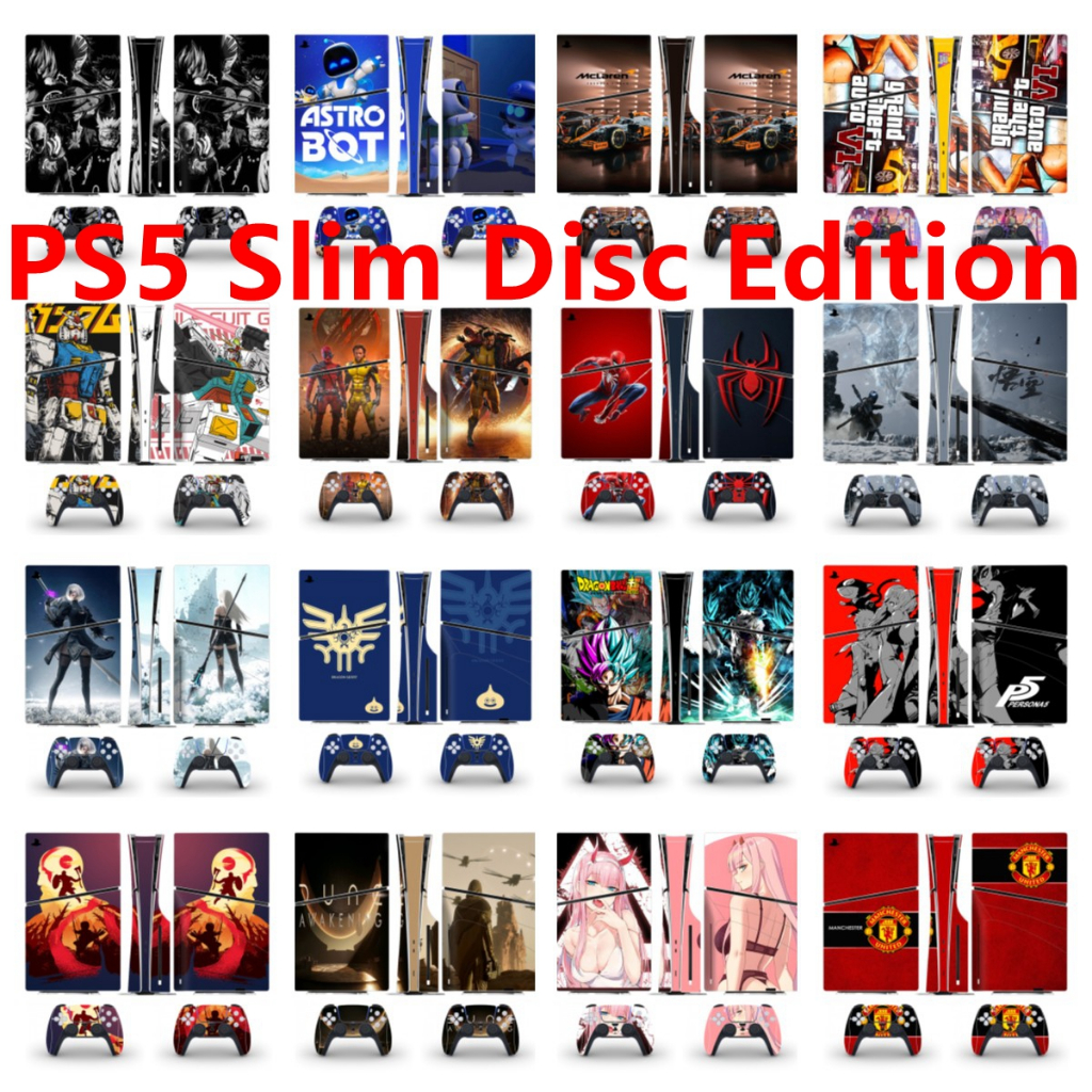 100 สีสติกเกอร์ผิวใช้งานร่วมกับ Sony Playstation 5 Slim Disc Edition ไวนิล Decal รูปแบบชุดฟิล์มป้องก