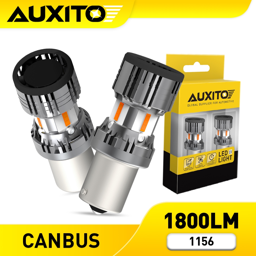 AUXITO 2PC หลอดไฟเลี้ยว LED 1156 P21W BA15S BAU15S PY21W 1800LM สีเหลืองอําพัน