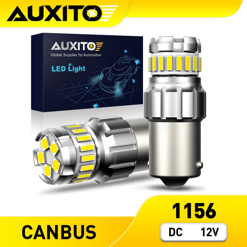 AUXITO 2PC หลอดไฟท้ายรถยนต์ LED 1156 P21W BA15S 1200LM 4014SMD ขาว 6500k กันน้ำ CANBUS