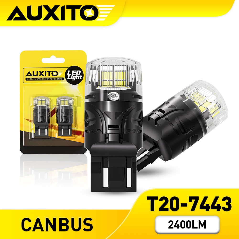 AUXITO 2PC หลอดไฟ LED T20 7443 2400LM W21/5W 12V สําหรับจอดรถ 6500K