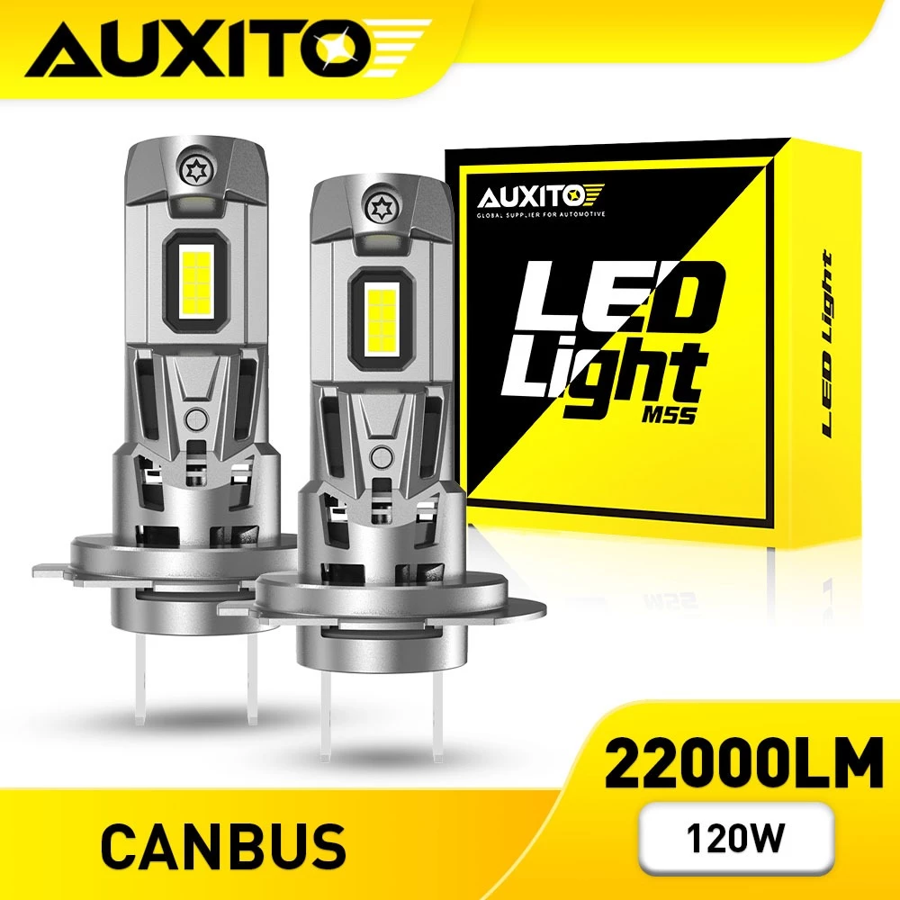 AUXITO 2PC ไฟหน้า M5S LED H7 22000LM 120W หลอดไฟหน้า LED Canbus Error Plug&Play 6500K