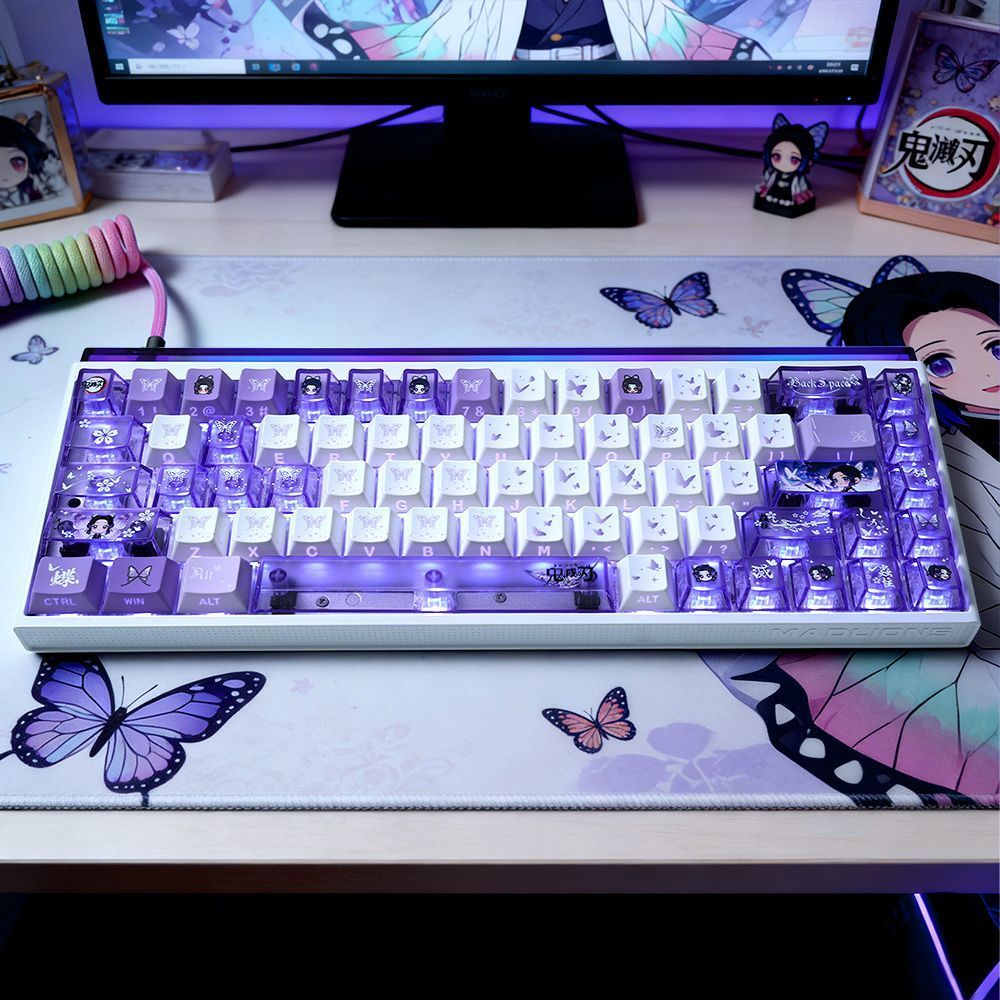 Kochou Shinobu Side Shine Through Keycaps PBT Dye-sub Cherry Profile Keycap Custom Keycaps ใช้งานร่วมกับ Cherry Gateron MX Switches