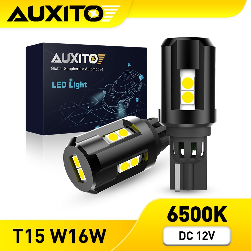 AUXITO 2PC หลอดไฟถอยหลังรถยนต์ LED T15 W16W 921 912 W16W DC 12V 6500K สีขาว Canbus