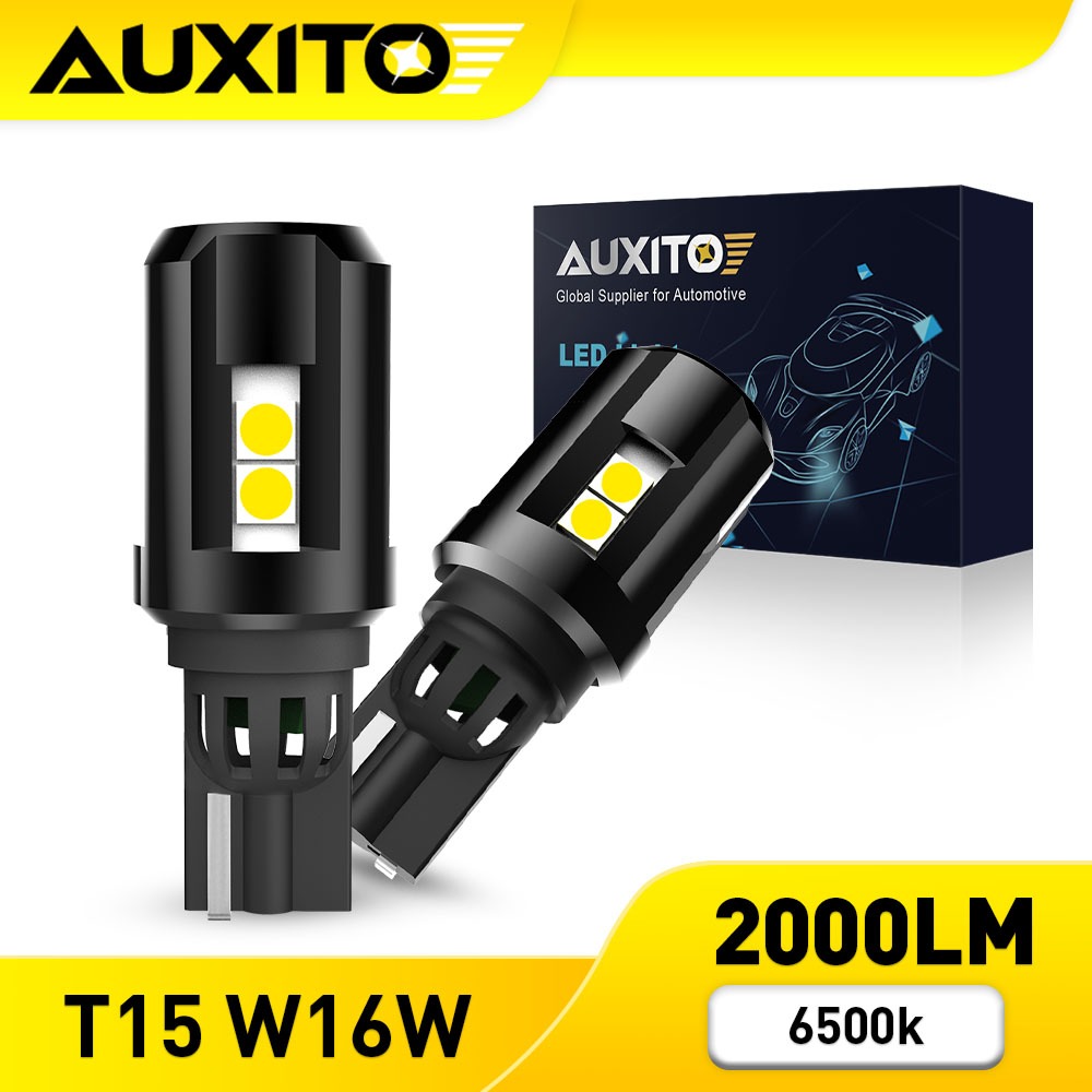 AUXITO 2PC หลอดไฟถอยหลังรถยนต์ T15 W16W LED 2000Lm W16W Canbus OBC 921 912
