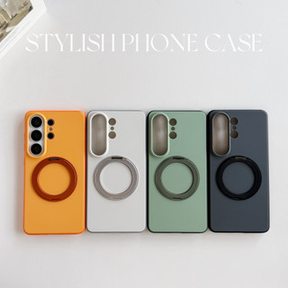 SAMSUNG ผิวรู้สึกสีตีแม่เหล็กผู้ถือโลหะเคสโทรศัพท์สําหรับSamsung Galaxy S26 S25 FE S23 S24 Ultra S26 + Hybrid PC + TPU Cover