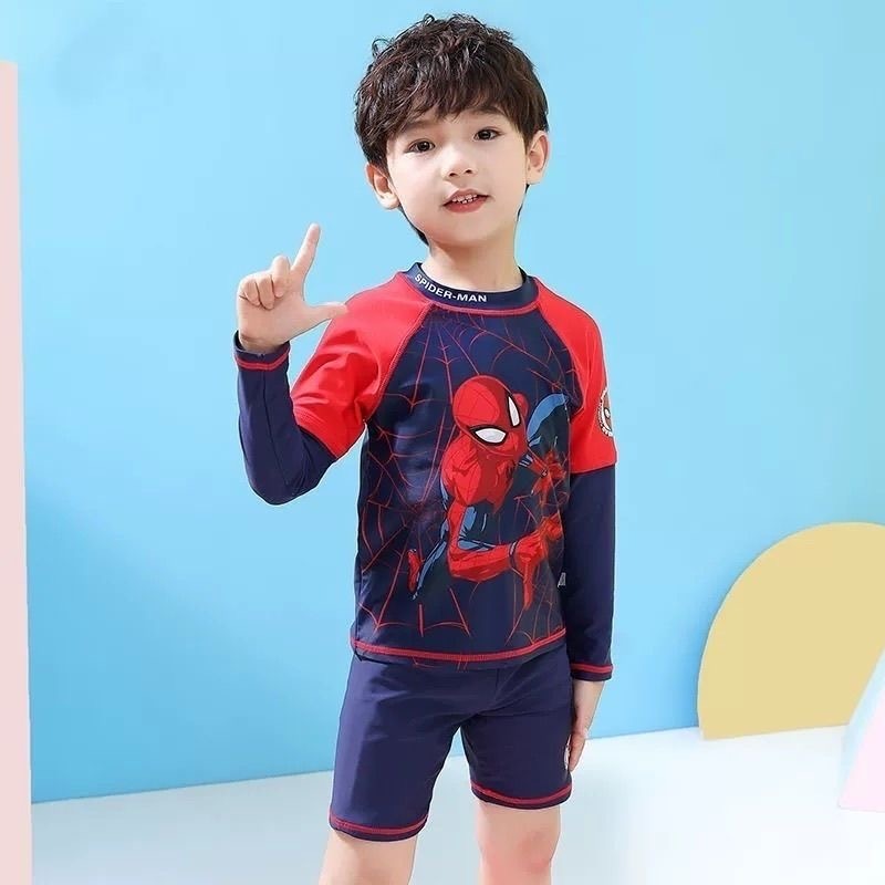 ‍♂️ชุดว่ายน้ำเด็ก สไปเดอร์แมนแขนยาว 3 ชิ้น (เสื้อ+กางเกง+หมวก) Spider-Man ราคา ถูกที่สุด ดีลบีเคเค แกลเลอรีภาพที่ 2