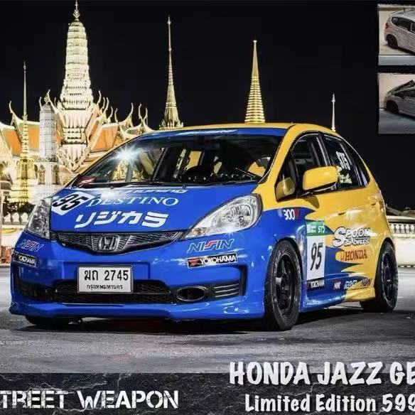 SW 1:64 Honda Jazz Fit รุ่นที่ 2 GE8 RS ช้อนโมเดลรถโลหะผสมสําหรับนักสะสม