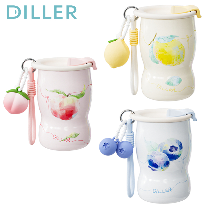 Diller แก้วกาแฟเคลือบเซรามิก 11 ออนซ์/320 มล. พร้อมฝาปิดกระติกน้ําสูญญากาศแก้วน้ําร้อนและเย็น D9518