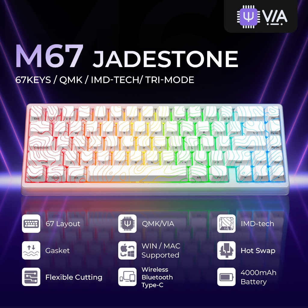 XVX M67 JadeStone Mechanical Keyboard สีขาว/ดํา/สีม่วง IMD-Tech Keycaps OEM Profile 2.4GHz Wireless 