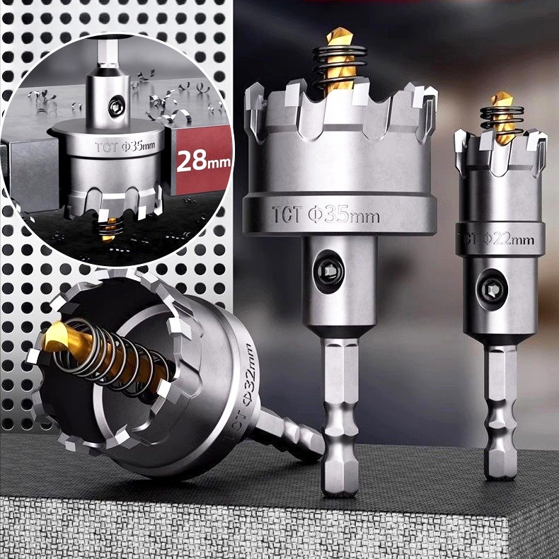 Hex-shank คาร์ไบด์ TCT Hole Saw Opener เจาะ Bit, Professional สําหรับ Hard Metal Steel Alloy Cutting w/ Pilot Center เจาะ