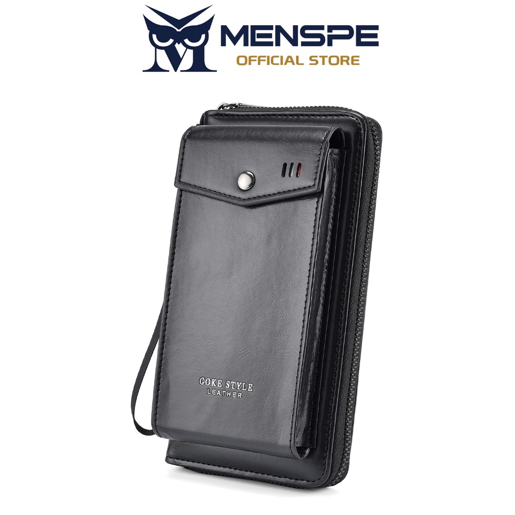MENSPE กระเป๋าสตางค์ใบยาวผู้ชาย Retro Soft PU กระเป๋าสตางค์อเนกประสงค์ความจุขนาดใหญ่กระเป๋า ID ผู้ถือบัตรเครดิต