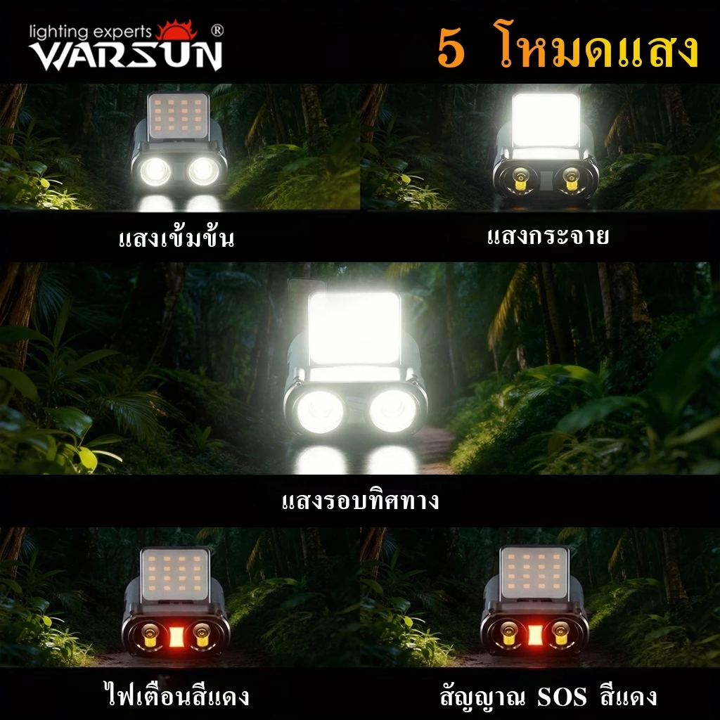 ไฟฉายคาดหัว Warsun OWL มีเซ็นเซอร์ 2 หัว กันน้ำ thumbnail 3