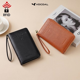 VOCOAL กระเป๋าสตางค์หนังสือเดินทางผู้ชาย Unisex RFID กระเป๋าสตางค์ซิปยาวมัลติฟังก์ชั่ PU ID กระเป๋าผู้ถือหนังสือเดินทางผู้ถือตั๋วธุรกิจกระเป๋าเดินทาง