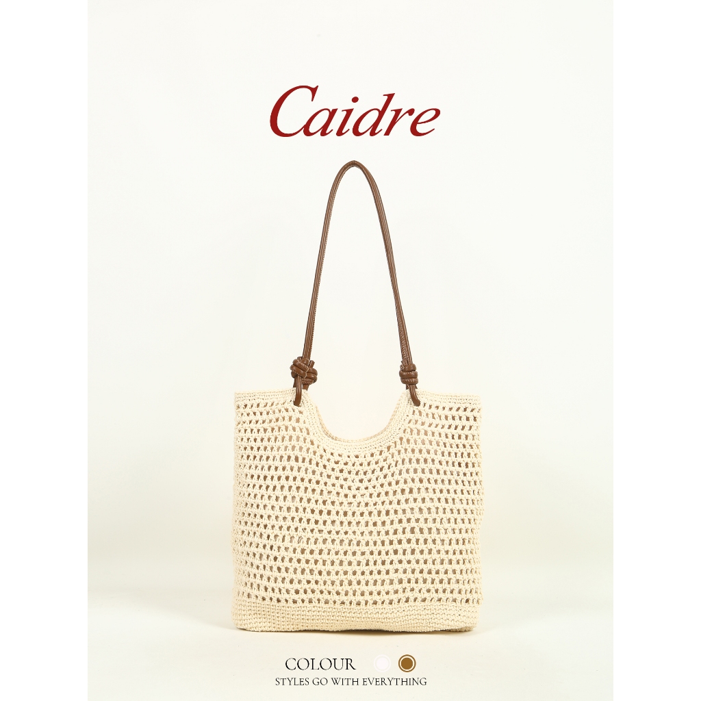 Caidre กระเป๋าผ้าฟางทอ ดีไซน์เรียบง่าย ความจุมาก สบายๆสำหรับการเดินทางและการใช้งานในชีวิตประจำวัน