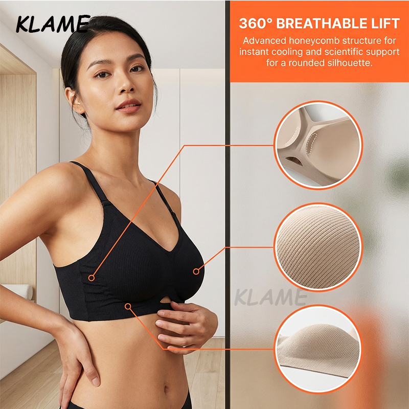 KLAME M-XXL ผู้หญิงไม่มีรอยต่อ Breathable 3D ถ้วย V คอปรับไร้สาย Push Up Bra KLM1570