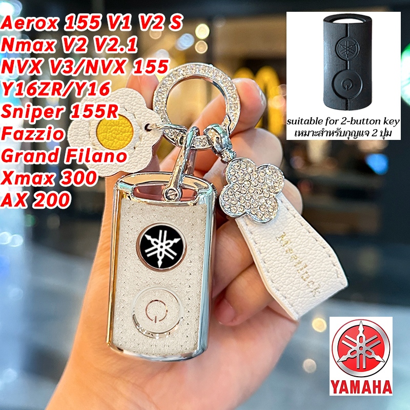 Yamaha Aerox155 Nmax V2 NVX155 Y16ZR เคสกุญแจรีโมท Sniper155R Fazzio Grand Filano Xmax300 ที่ใส่กุญแจ AX200 NVX V3 Y16 คริสตัลสไตล์ฝาครอบกุญแจรถจักรยานยนต์