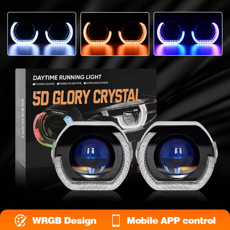 2PCS 2.5/3 "รถ Symphony LED 5D RGB Angel Eye Shroud Halo แหวนสีสัน Ambient LED ไฟหน้าตกแต่ง DRL ไฟเล