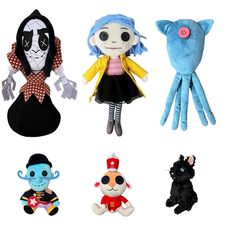 6 รูปแบบ Coraline Plush Stuff รูปการ์ตูน Kawaii ตุ๊กตาหมอนนุ่มน่าเกลียดเด็กน่ารักสะสมตุ๊กตาตกแต่งของเล่นของขวัญวันเกิด