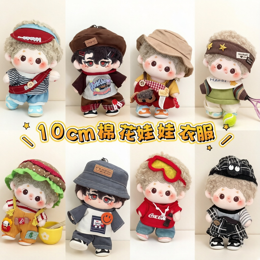 เฉพาะเสื้อผ้าตุ๊กตาสําหรับตุ๊กตาผ้าฝ้าย 10 ซม. 毛绒公仔服装 裙子背带裤