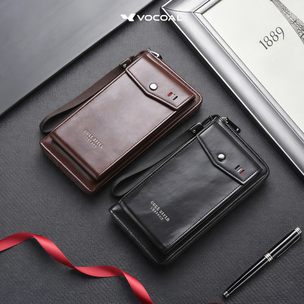 VOCOAL Men's Long Wallet Retro Soft PU Multi-purpose Wallet Multi-Card ID Credit Card Holder Coin Pocket