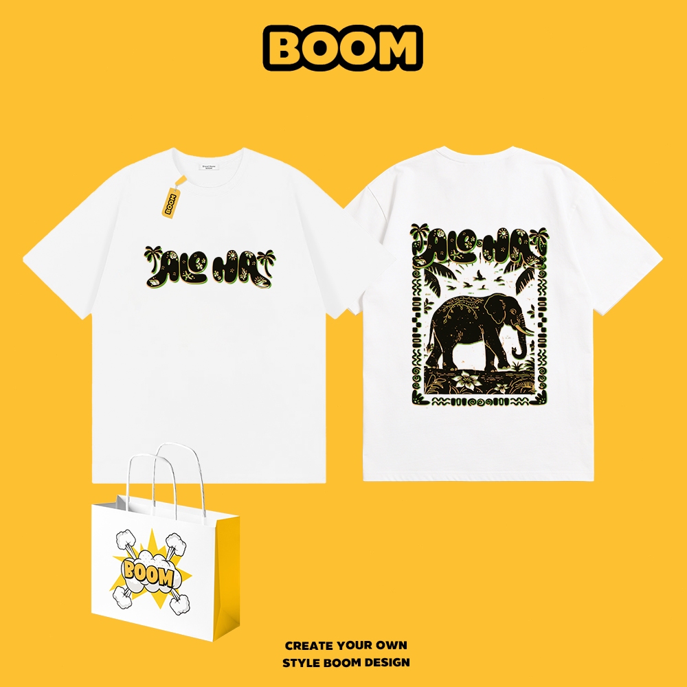 BOOM เสื้อยืดคอกลม ใส่ได้ทั้งชายและหญิง ผลิตจากผ้าคอตตอน 100% Oversize ระบายอากาศดี เหมาะสำหรับเยาวชน