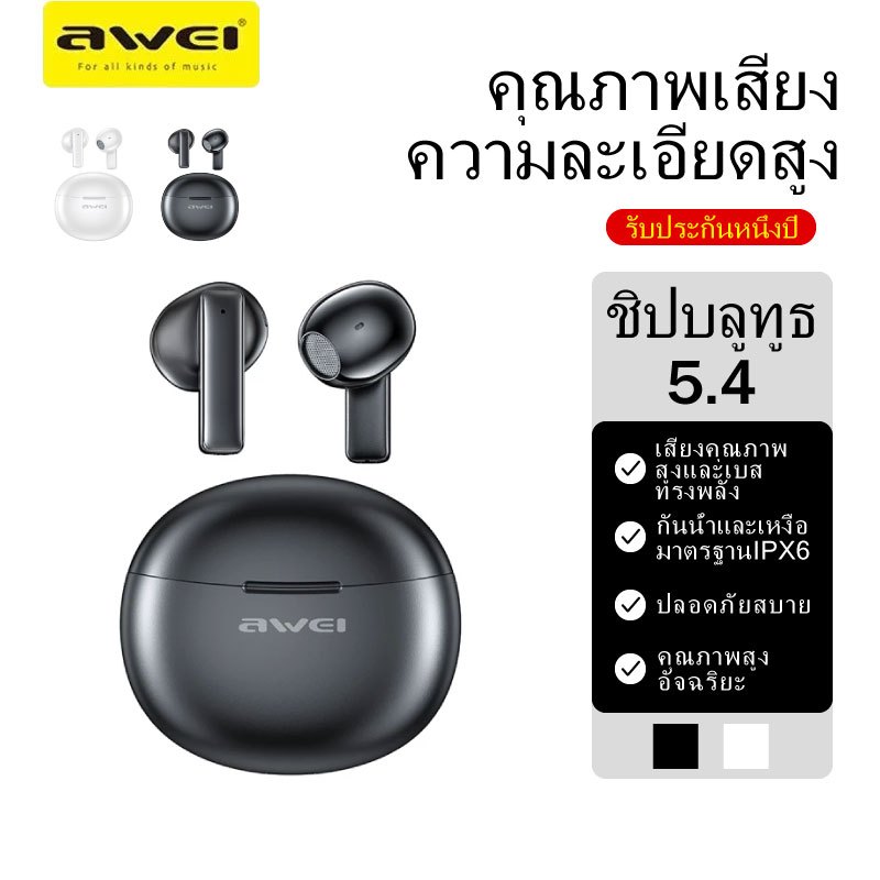 Awei T87 True Wireless Bluetooth 5.4 Earbuds 13mm Driver Sporty Semi-In-Ear Design