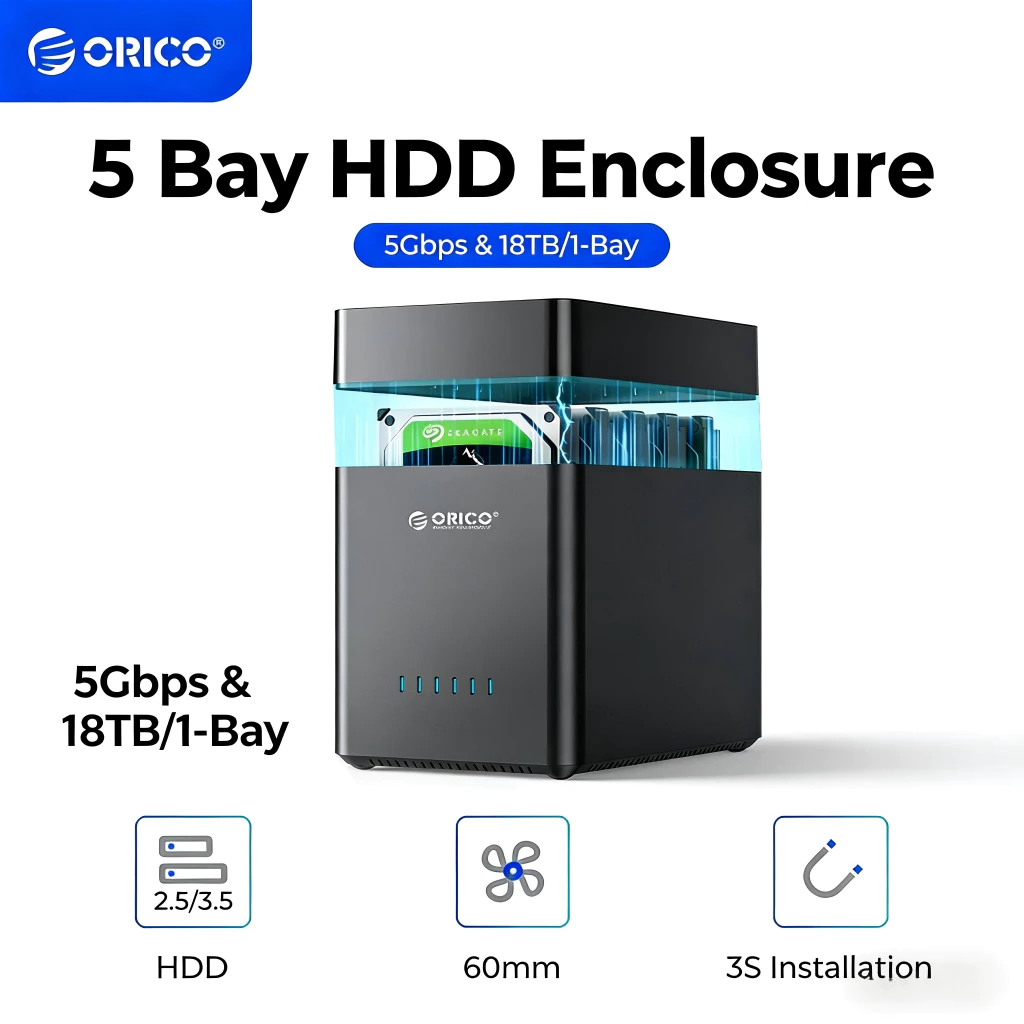 ORICO DS500 Series สถานีเชื่อมต่อ hdd 3.5 นิ้ว 5 Bay กล่องใส่ฮาร์ดไดรฟ์ SATA เป็น USB3.0/Type-C