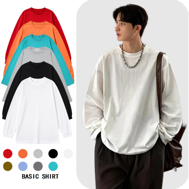 เสื้อยืดแขนยาวทรงคลีนสำหรับผู้ชาย สไตล์ทันสมัย สวมใส่ง่ายทุกวัน