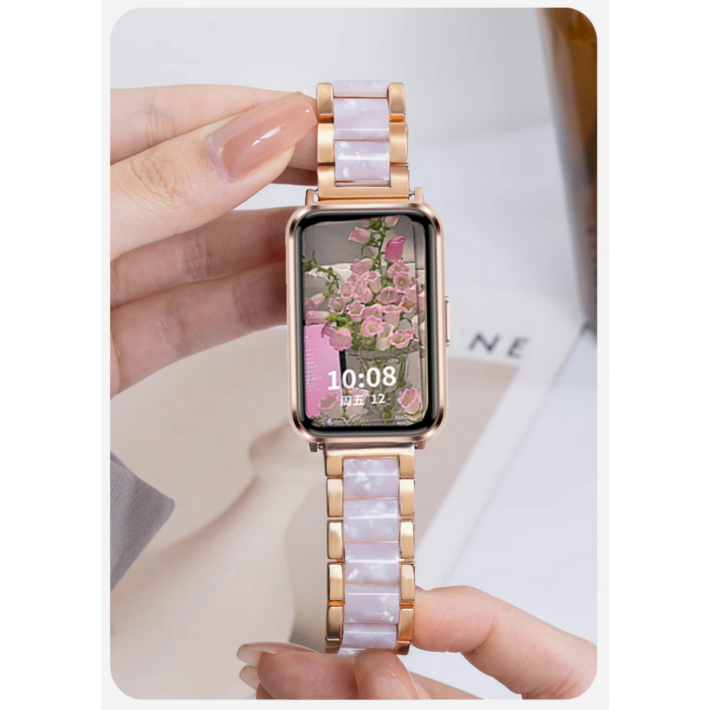 Luxurious Metal Resin Strap For สาย Huawei Band 11 pro Strap Metal Huawei Band 11 สาย Elegant สาย Huawei Band 11 Strap สาย Huawei Band 11pro Strap Elegant สาย Huawei watch Fit 5 pro Strap Adjustable Huawei watch Fit 4 สาย Replace Huawei Watch Fit 3 สาย