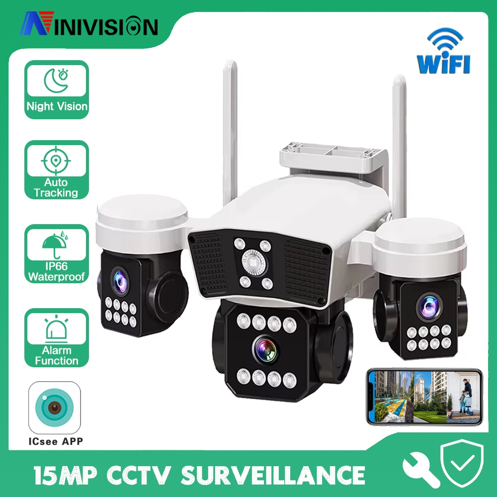 3 เลนส์ PTZ Security กล้อง 15MP 7K UHD Triple หน้าจอจอแสดงผลการติดตามอัตโนมัติ AI Human Detection สี