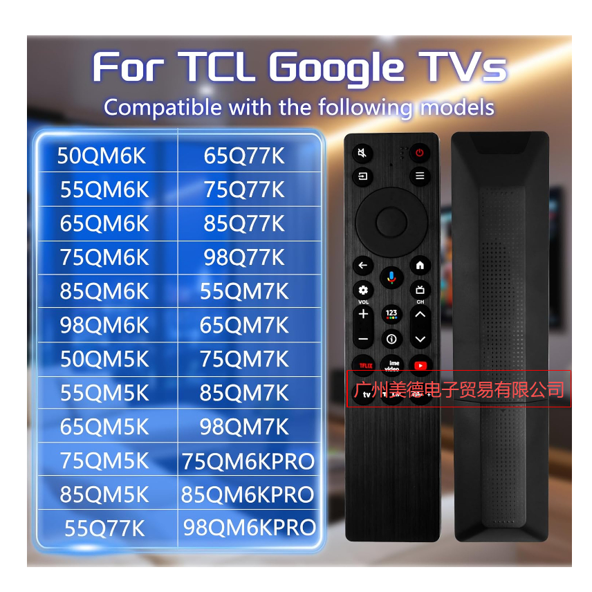 RC923A/FMB1 เสียงรีโมทคอนโทรลสําหรับ TCL QLED Mini LED 4K UHD Google สมาร์ททีวี G0401-000267, เข้ากั