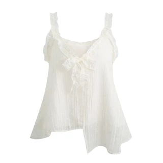 pitlu เสื้อท็อปสไพร์ลายรอยบัว สีขาวมัน ขนาดS-XL ผ้าอ่อนนุ่ม ใส่สบาย แฟชั่น